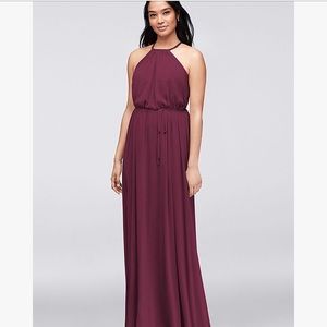 David’s bridal wine halter bridesmaid dress